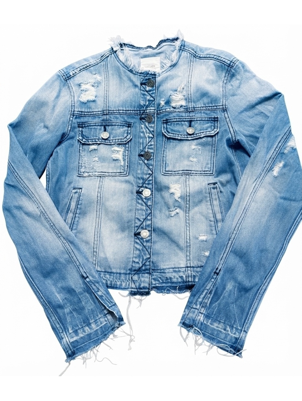 Hidden Denim Women's Distressed Raw Hem Cropped Jean Jacket Size Medium